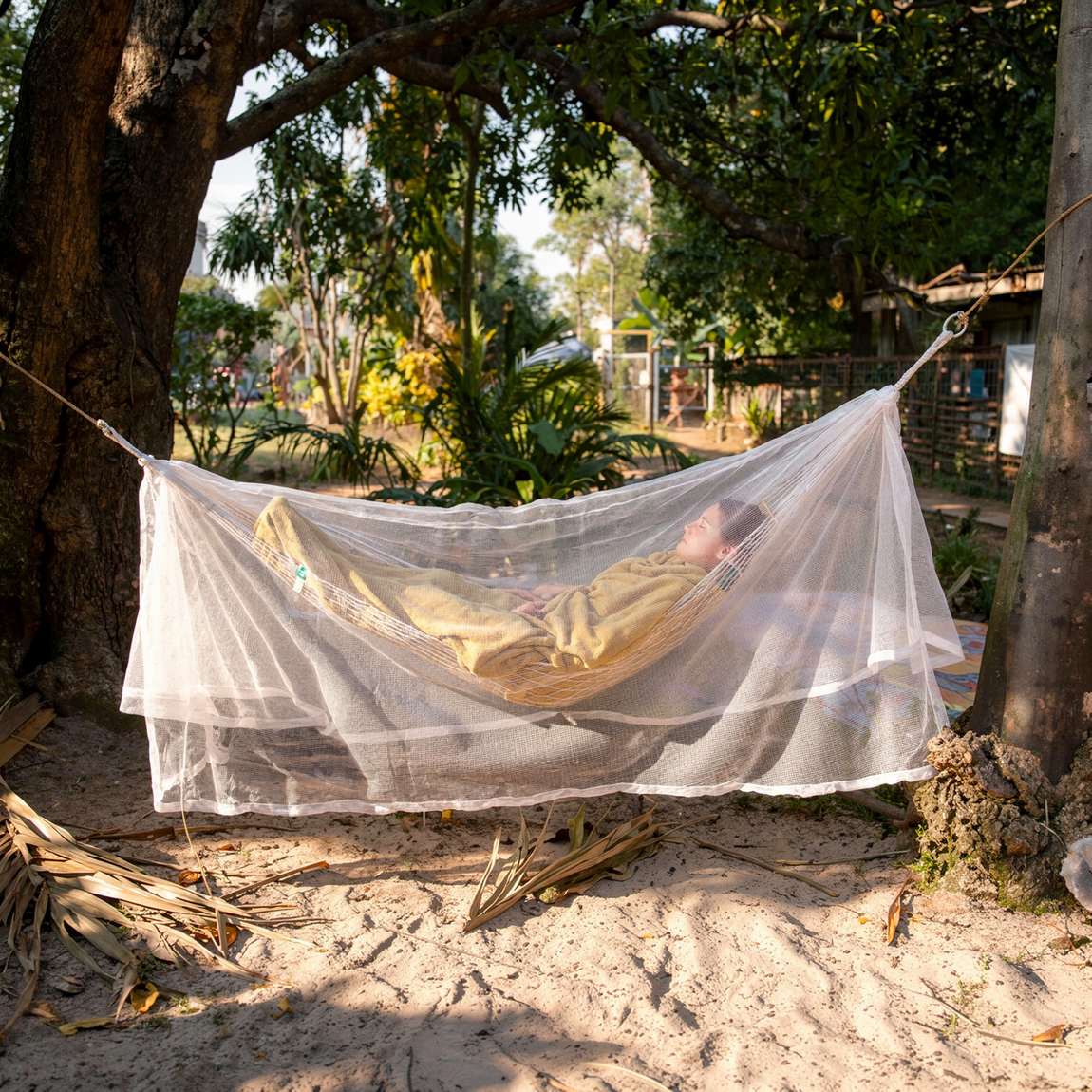 Mosticare Amaca coated hammock net draped over a hammock