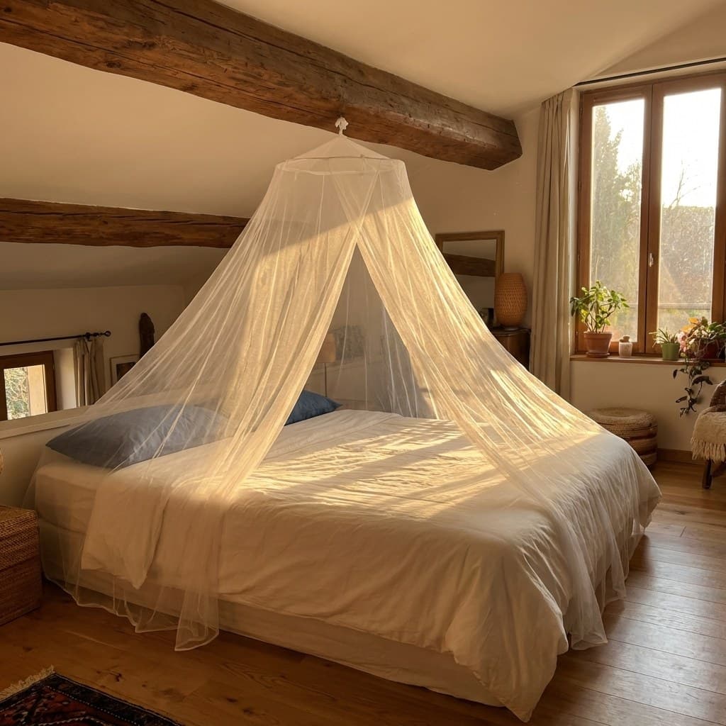 Rondo Due round canopy over a double bed